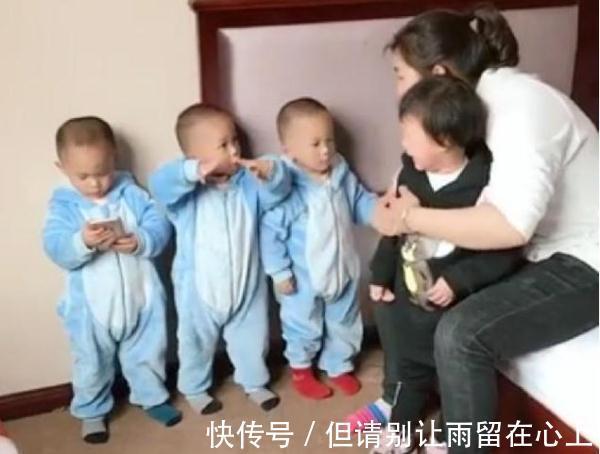 宝宝们|三胞胎一起打哭小姨，宝妈生气问是谁打的，宝宝们的反应太搞笑