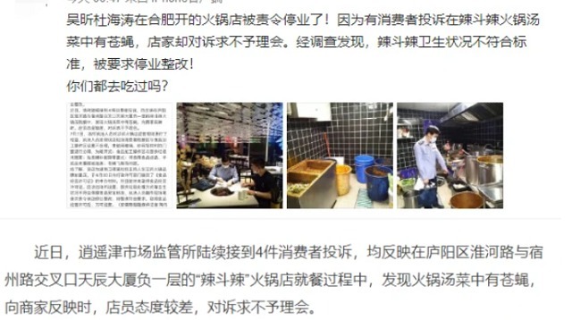 火锅店|吃出苍蝇！杜海涛吴昕火锅店被曝卫生问题，明星店真的走向末路吗？