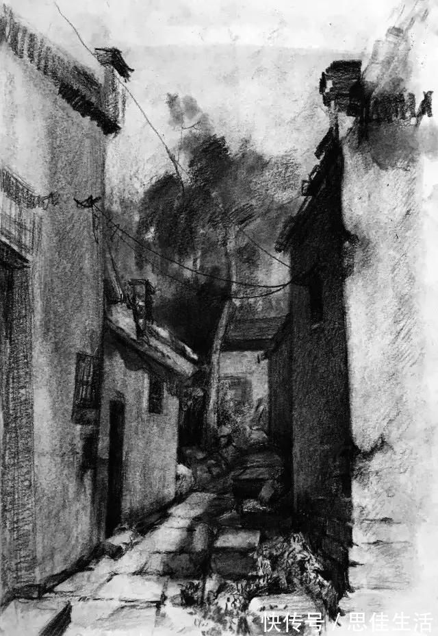 构图#风景素描这样画,既容易上手又有画面效果