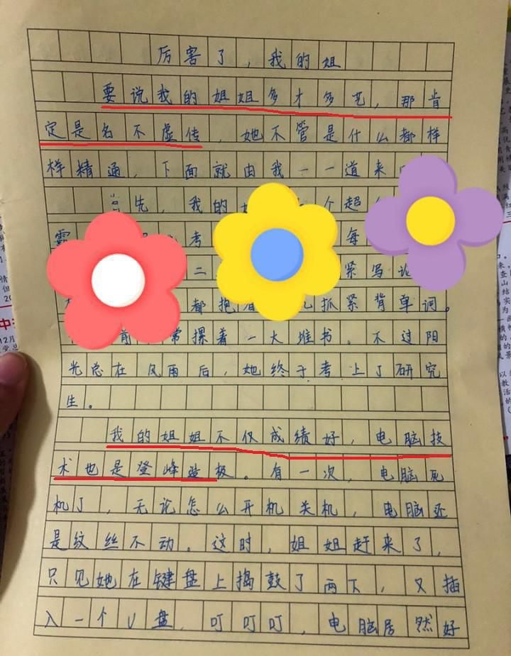 小学生作文写我的姐姐，“上得厅堂下得厨房”，引同学羡慕频驻足