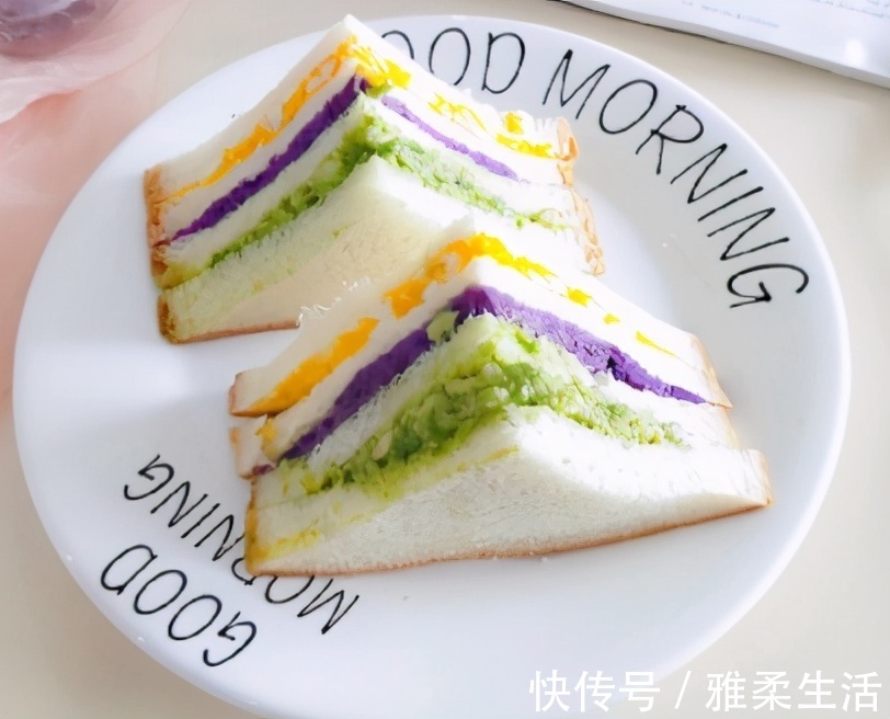 面包片|颜值高的三色三明治，制作简单，口味丰富