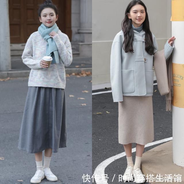 半裙 毛衣下面尽量少穿裤子,今年春节流行这样穿,简约大方又气质,美