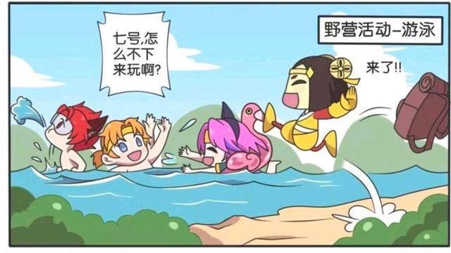 蔡文姬|王者荣耀漫画：鲁班跳进水里去游泳，跳进去之后把蔡文姬吓坏了？