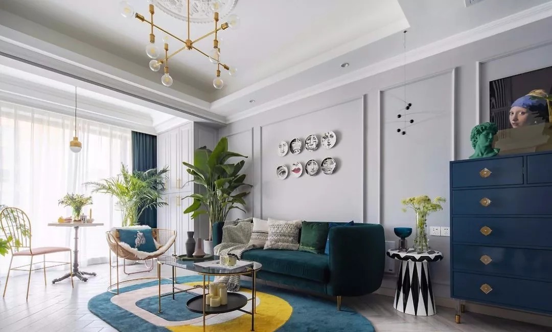 优雅|100㎡轻奢现代欧式风，大胆的色彩搭配，装出别样的优雅格调！