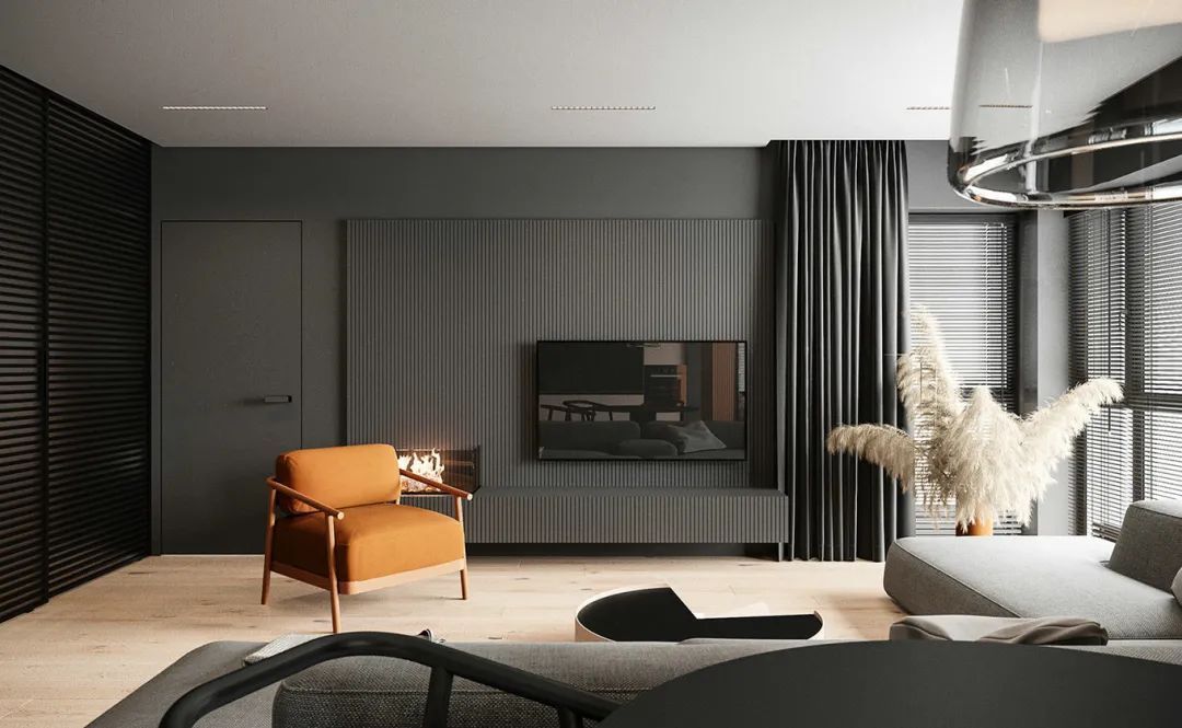 休闲椅|70㎡现代简约,沉稳高级灰,以橙色点缀,营造安静优雅的美