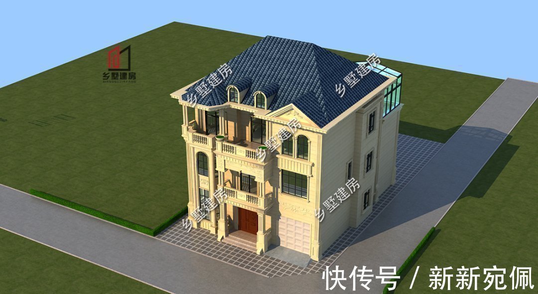 阳光房|12×16米带车库欧式别墅,落地窗阳光房,回村盖房就选它