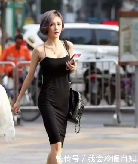 身材|街拍,图三黑色紧身吊带裙,精致的短发,骨感的身材,性感大方!