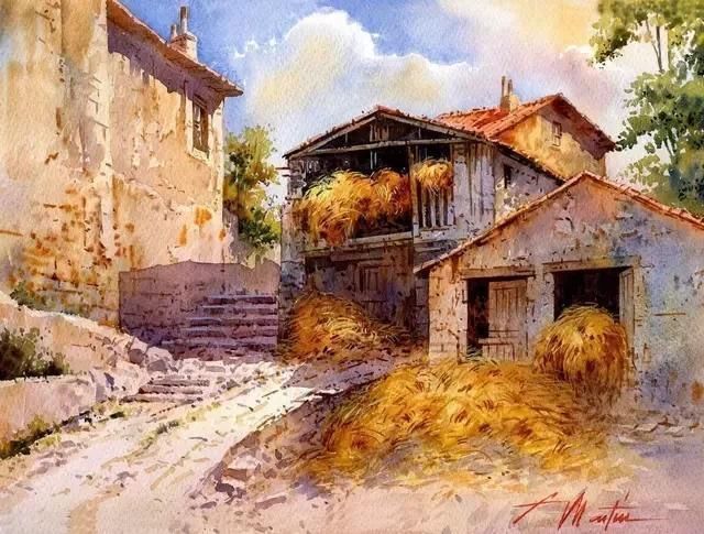 水色|西班牙艺术家的水彩风景画水色交融、生动自然,太迷人了