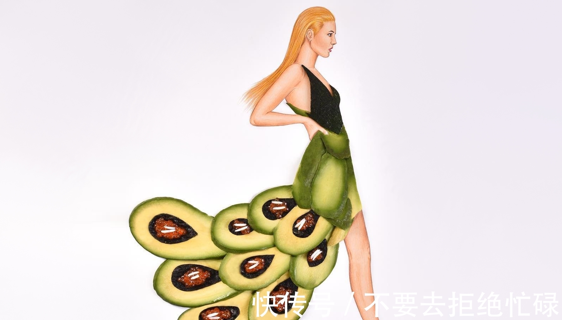shamekh#这个插画师有点“懒”,他画画只画一半,其余都是用水果来替代
