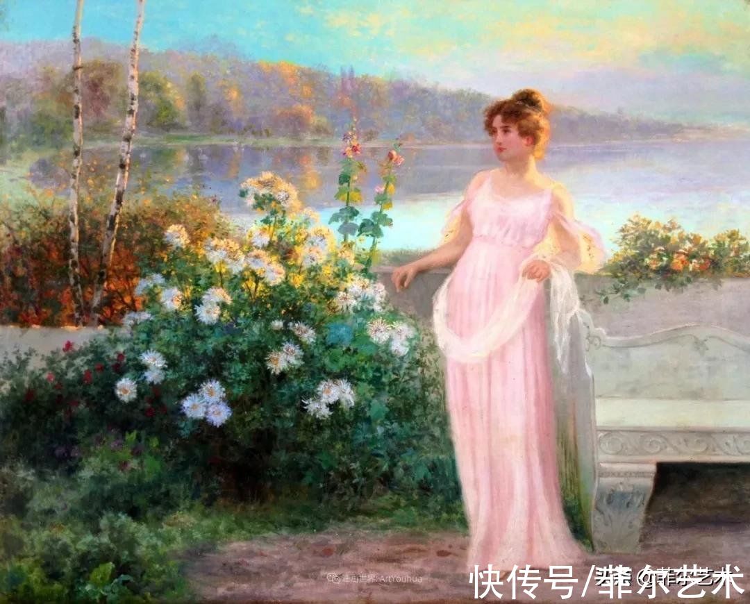 jean#「油画欣赏」女子、花与光，好美的画面