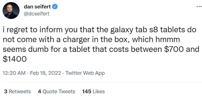 twitter|安卓旗舰平板三星 Galaxy Tab S8 系列没有配备充电器