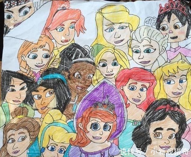 安娜#九岁男童笔下的迪士尼公主,艾莎和安娜被丑化,爱丽丝公主最相似