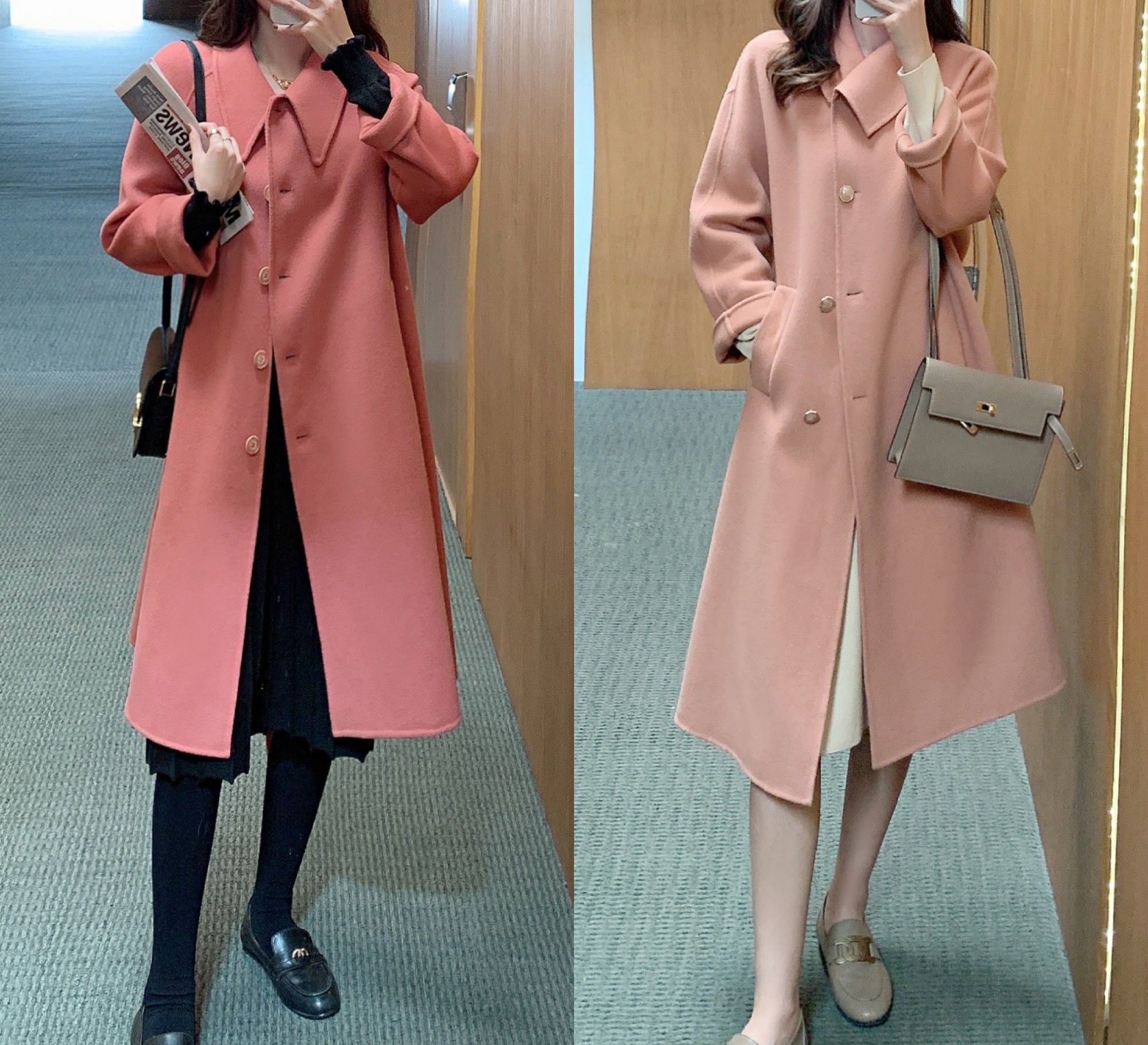 漂亮的女人都在穿呢大衣，粉色呢大衣减龄甜美，值得体验