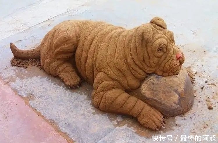他创作出超写实的沙雕动物,一头用沙子堆成的公牛,引起轰动