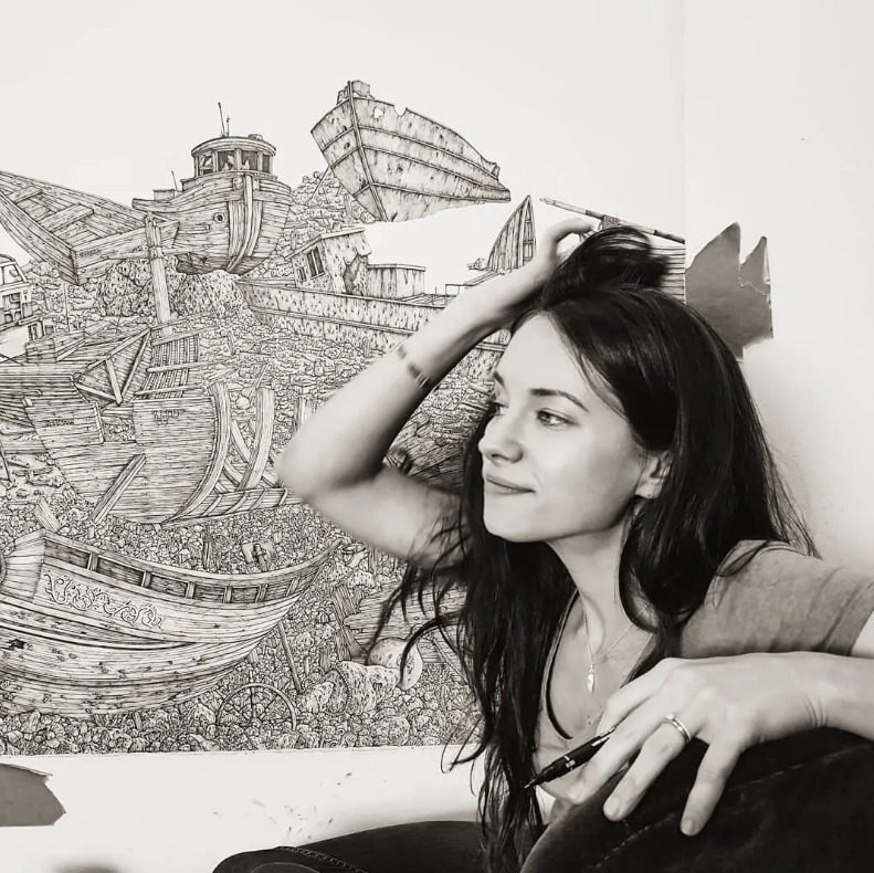 针管笔$全球最抠女画家,用针管笔惊艳世界,这细节和线条让人惊叹不已!