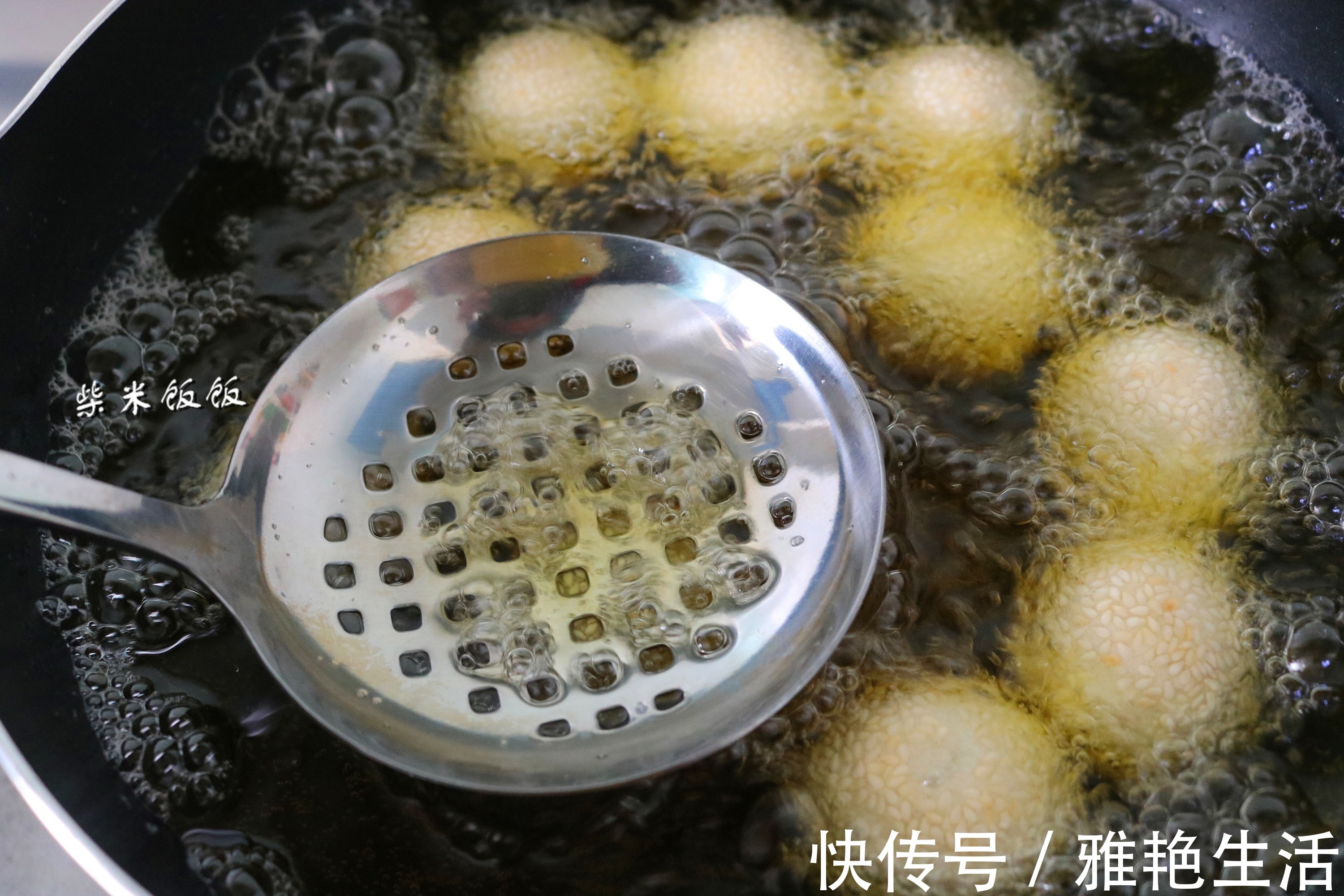 掌心|想吃麻团不用买,教你在家做,外酥里软,个个空心,太好吃了