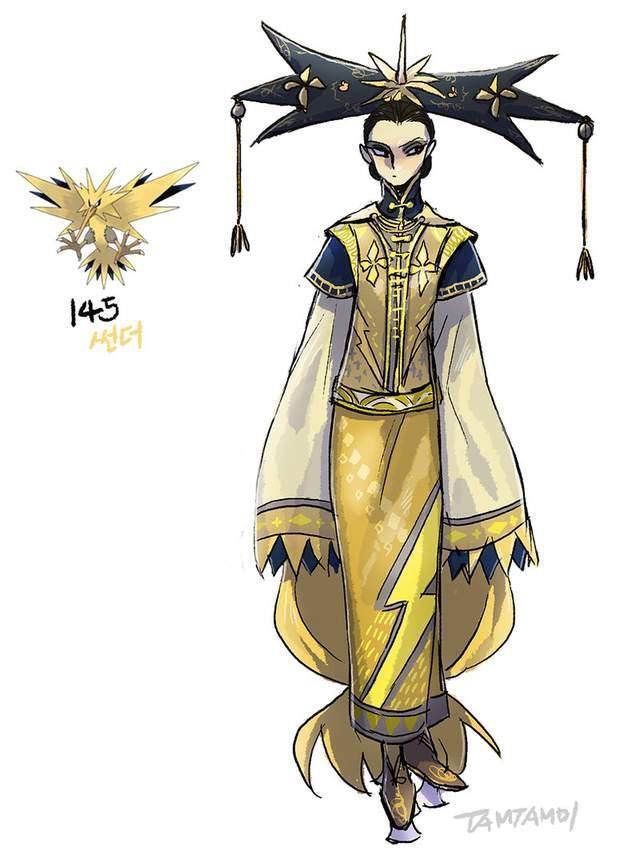 神兽宝可梦拟人化后，凤王酷似贵妇人，火焰鸟则是异域公主