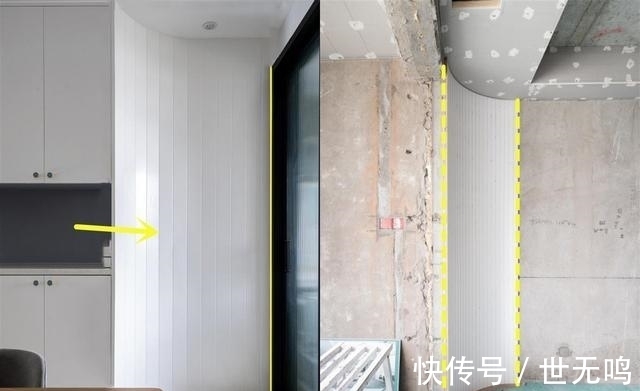 收纳柜|学他家,收纳柜不靠墙,外侧再做180弧形柜,多2收纳空间不止