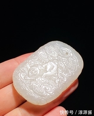 和田玉!清乾隆 和田玉籽料 白玉 罗汉 应真图 玉牌 挂件