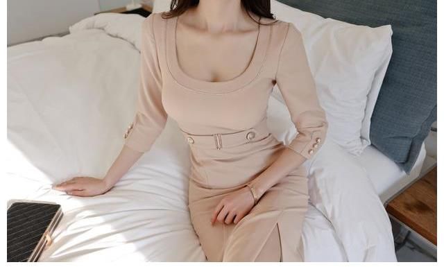 春桃|女神孙允珠高清时尚搭配（233）春桃杨妃淡粉雨溪烟树包臀裙