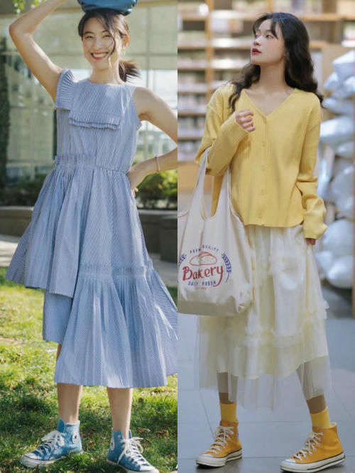 穿搭 裙子下面不一定穿高跟鞋,今年流行这样穿,洋气显瘦,很有女人味