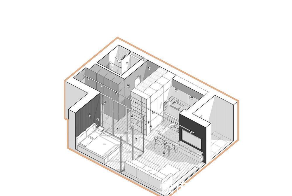 卧室|45平米小户型,全屋不吊顶更显高级,卧室用玻璃门隔断