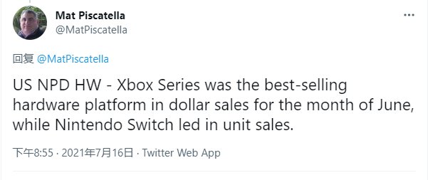 索尼公司|NPD 美国 6 月游戏报告出炉：Xbox Series 位居主机销售额榜第一