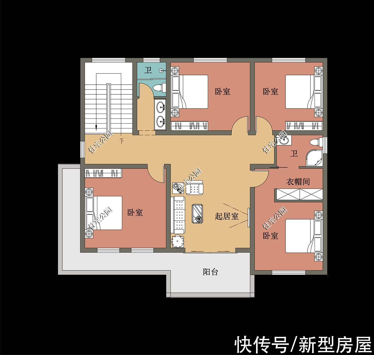 坡屋顶|四套带坡屋顶的二层别墅图纸，送给2022年要建房的你