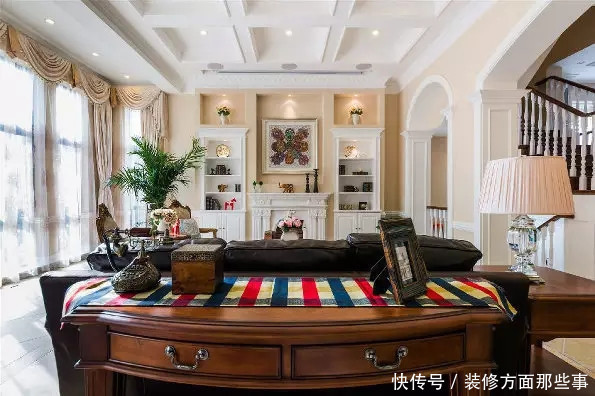 端景|200平美式别墅无主灯,但是凹吊顶上的射灯如星罗棋布的夜空