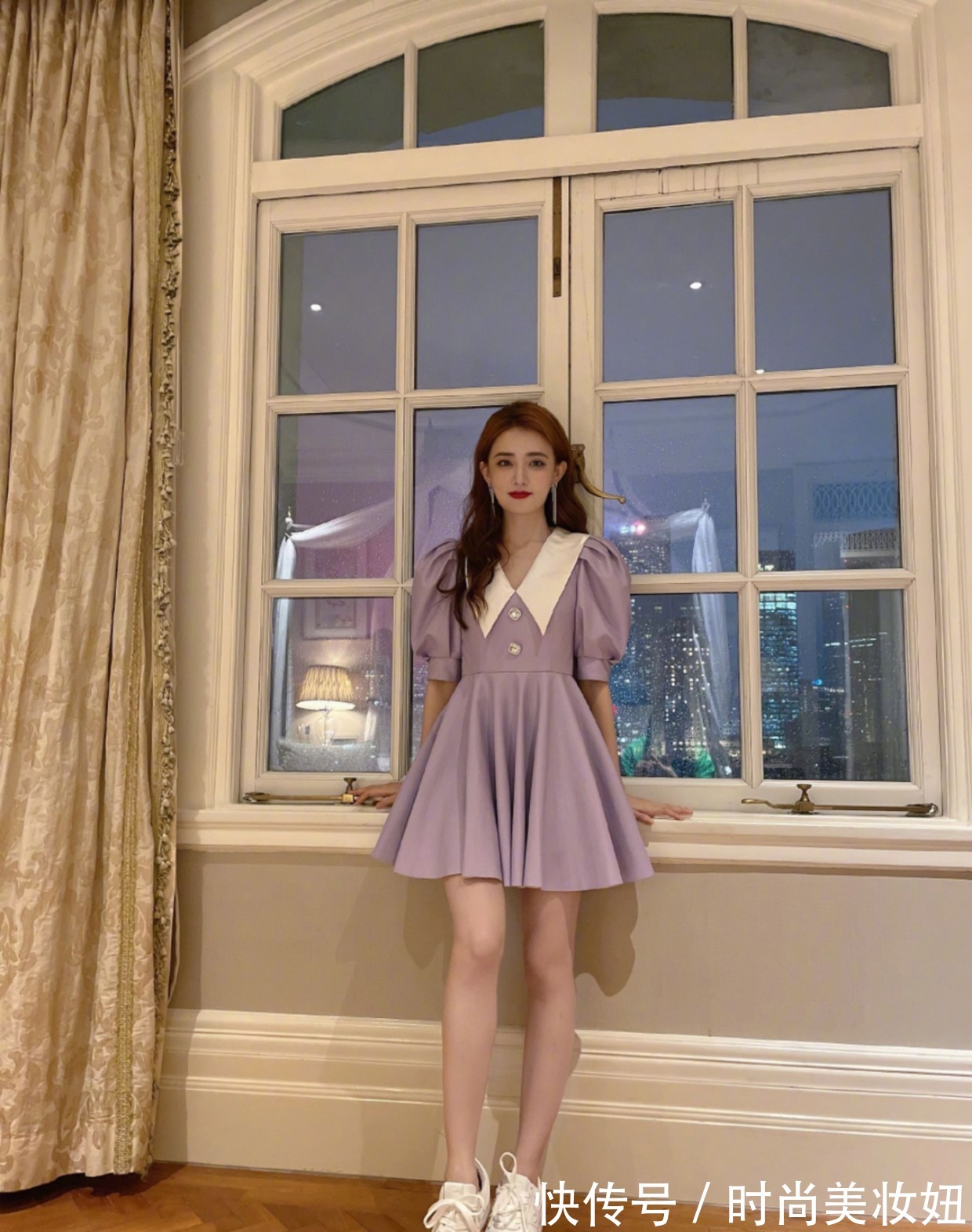 色彩|又被徐璐美到，染红发配紫色连衣裙太甜美，一般人真驾驭不了