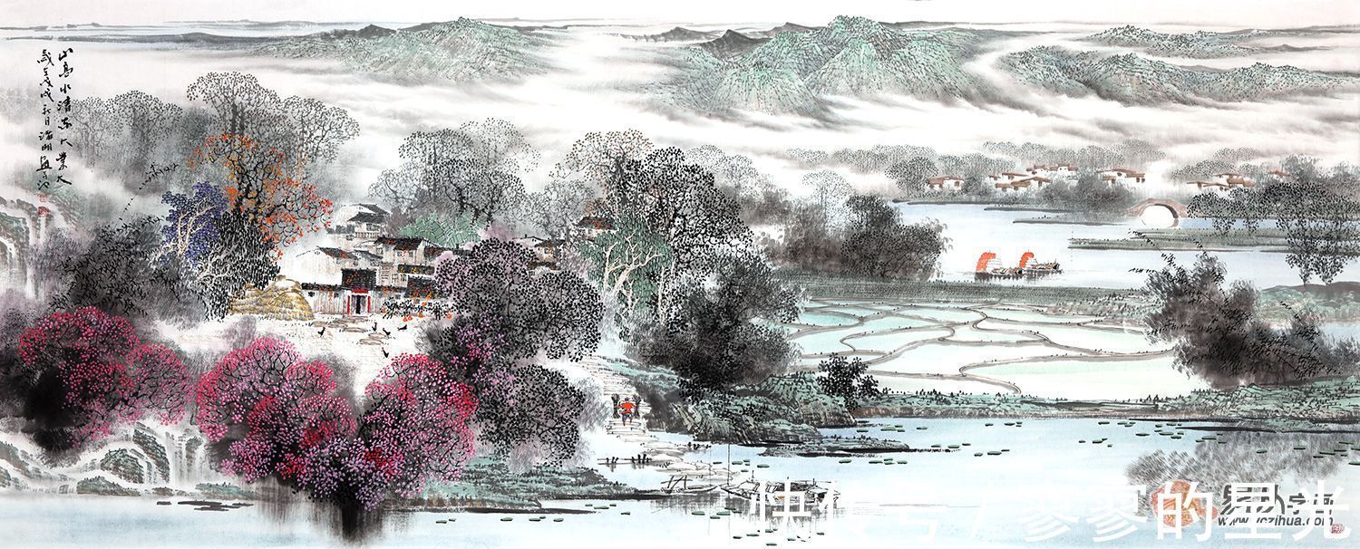 山水画!诸明山水画 画面传神而秀雅 经典地再现了江南水乡的艺术美感