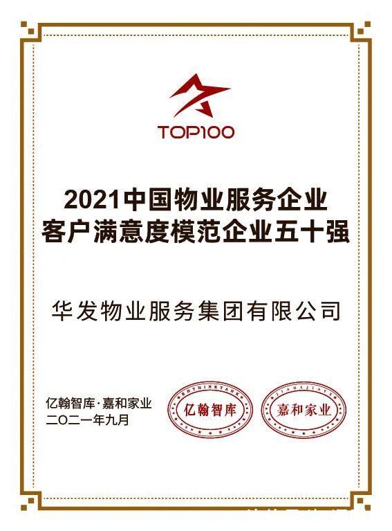 不合格|华发物业服务(00982)荣获2021中国物业服务企业成长性十强等多项奖项