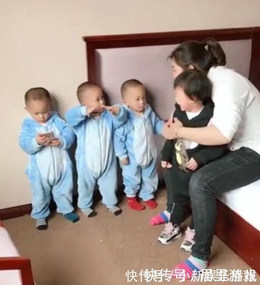 三胞胎|三胞胎合伙欺负小姨，宝妈赶来后问是谁打的，宝宝们马上窝里反了