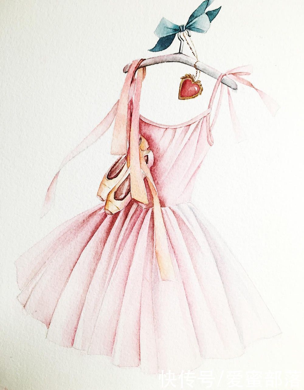 皱褶|好看又适合新手练习的水彩作品,粉色舞裙