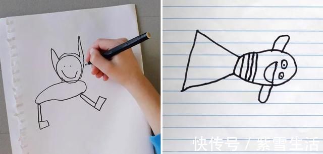 花式秀!儿子画成什么样,爸爸就能P成什么样子,花式秀父爱坐拥百万粉丝