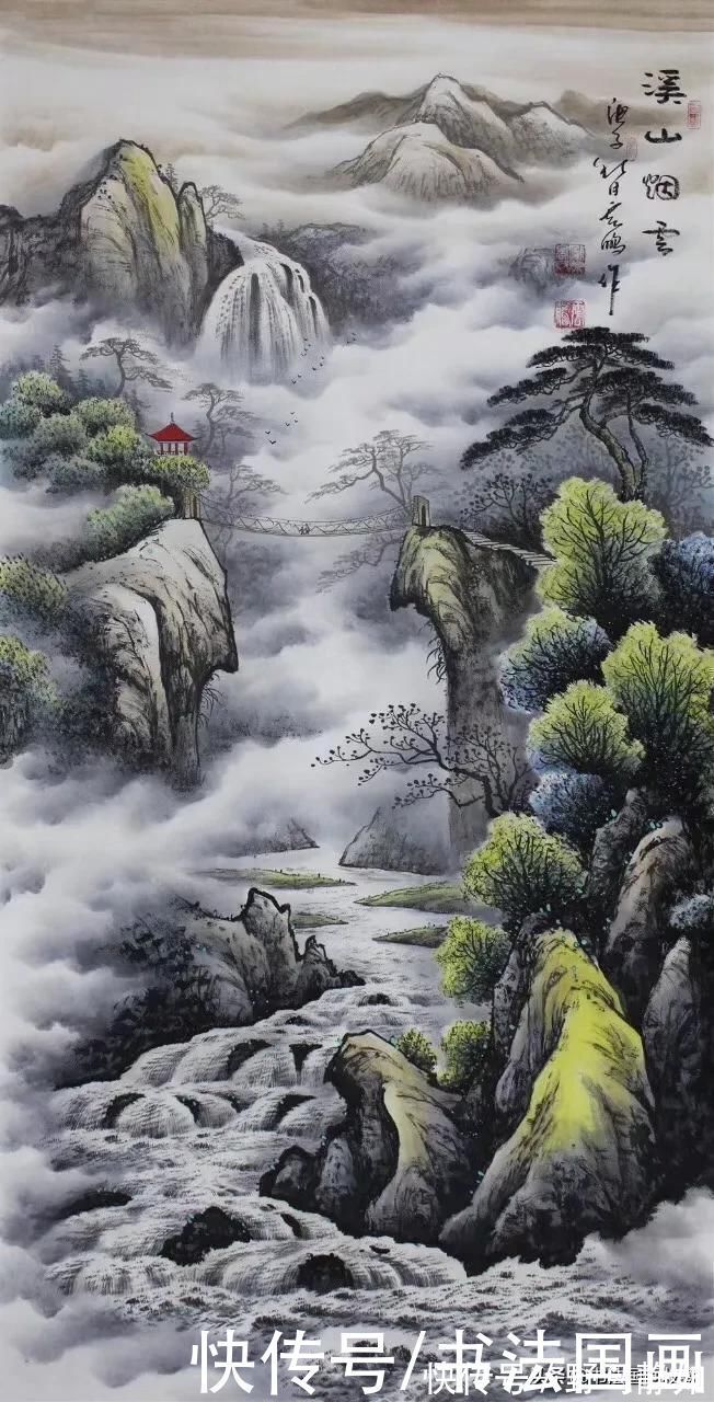 财通四海&书法定制，国画收藏，行书楷书山水画《谋事在人，成事在天》