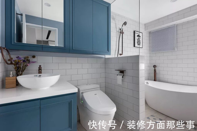 卫生间|97㎡北欧风三居室，蓝色的渐变色来装点不同空间漂亮