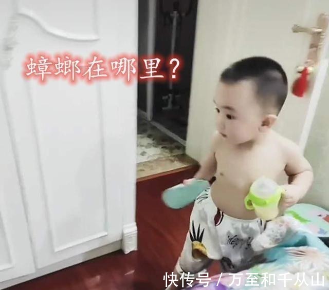 孩子|骗人生儿子系列,宝妈在家遇蟑螂,娃一手拿奶瓶一手拿拖鞋帮忙