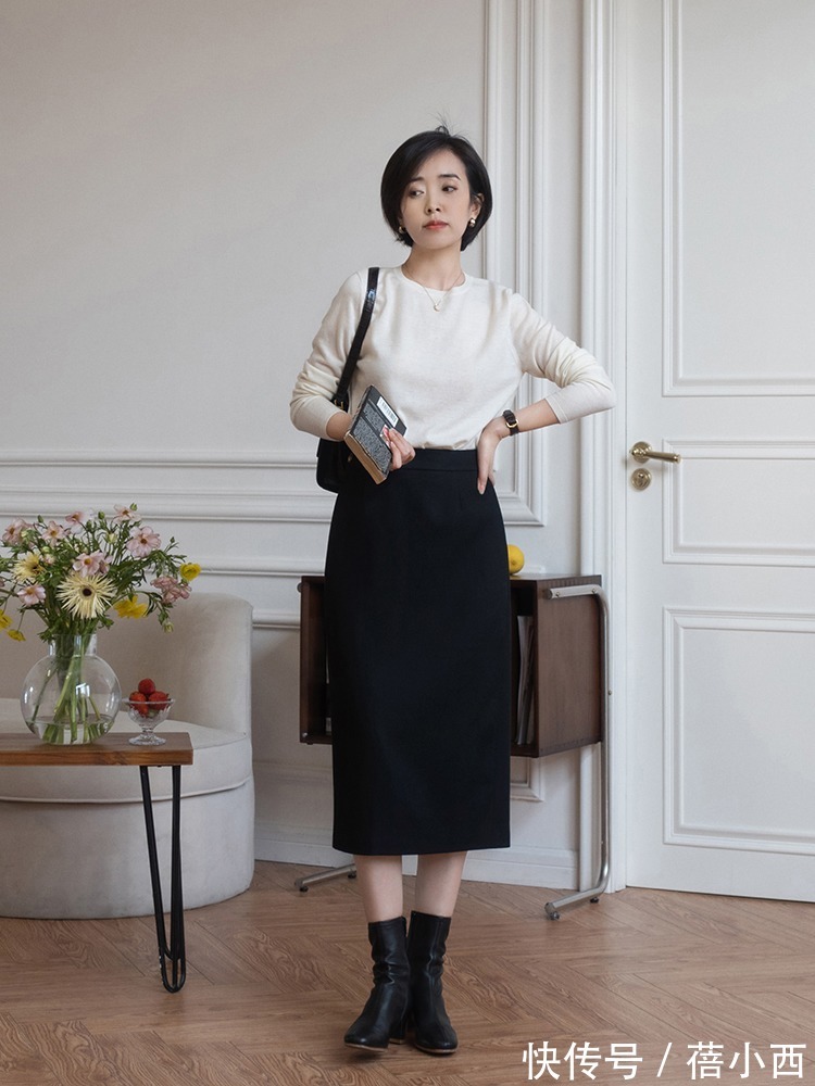 搭配 早春穿裙子流行“过膝不过踝”,配西装、风衣都挺美,打造时髦感