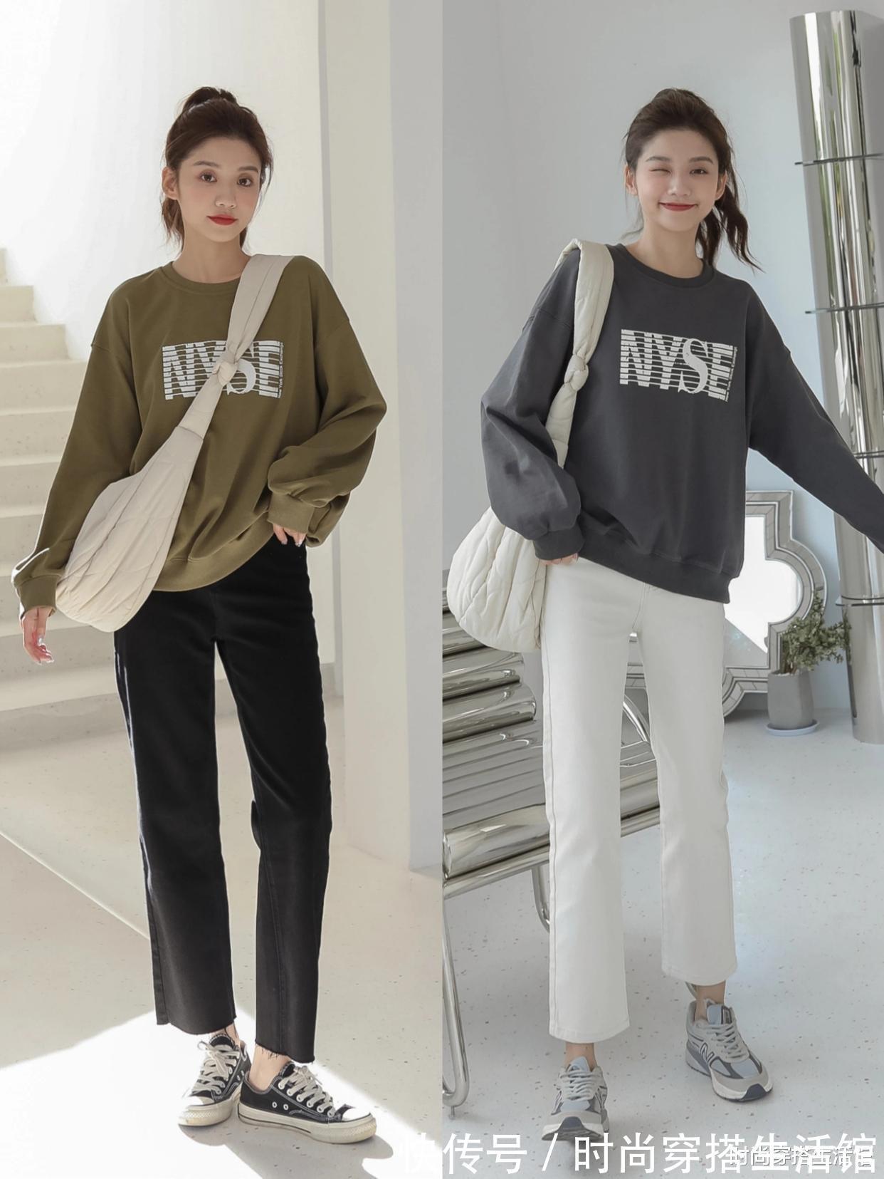 圆领|入秋后早晚凉，短袖收起来吧！现在流行穿卫衣，遮肉显瘦又高级