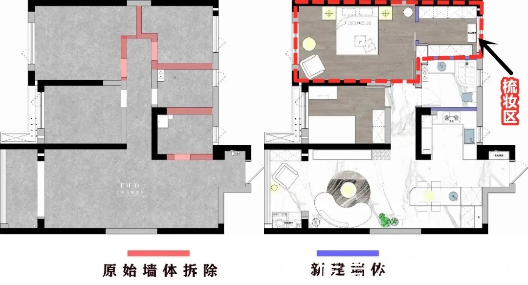 衣帽|卧室装2面衣柜打造3㎡大衣帽间，预留80公分隔出梳妆区，太巧妙了