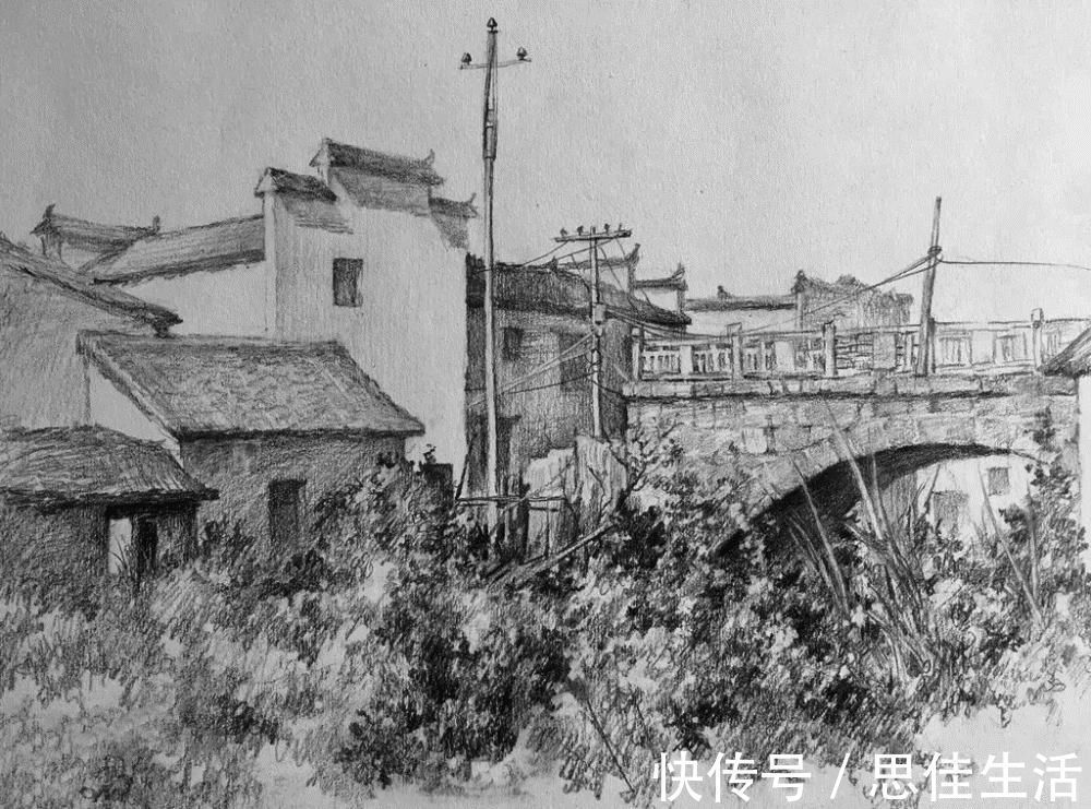构图#风景素描这样画,既容易上手又有画面效果