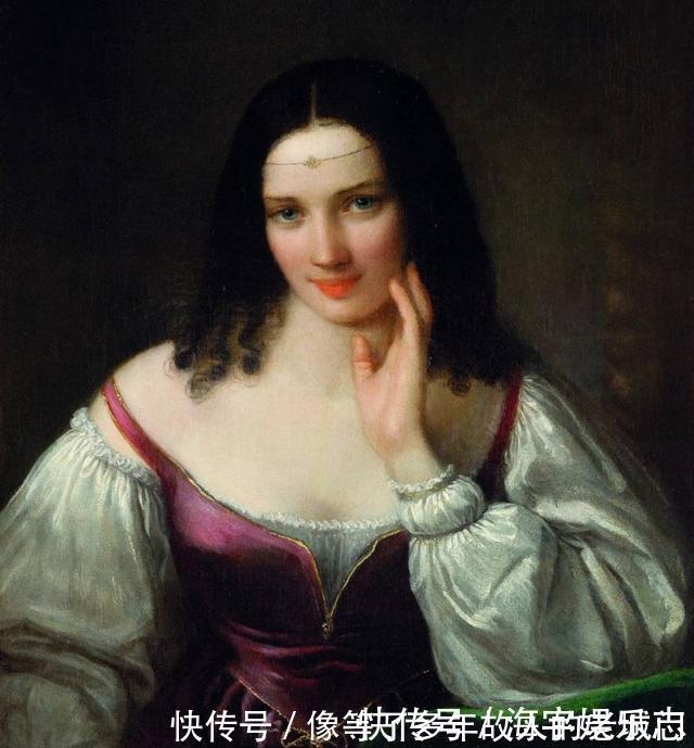 肖像画$体态丰满妩媚的意大利女性人体油画,脸若桃花,温香艳玉之貌