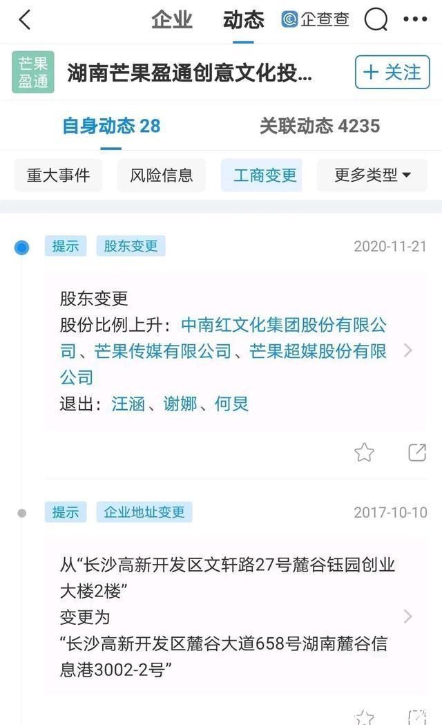 何炅、汪涵、谢娜退出芒果系控股文化公司