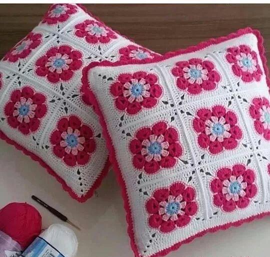 零线太多别浪费,试试钩一钩拼花抱枕,在家非常好用!附图解