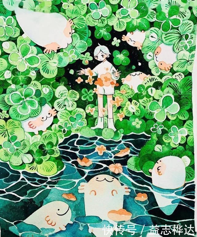 插画$哇马克笔画出水彩般效果,装饰感太强了,简单又漂亮,收藏