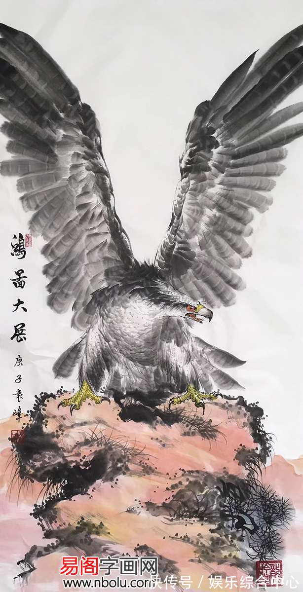 逸气横生$画家袁峰画鹰 ：鹰击长空，雄风万里