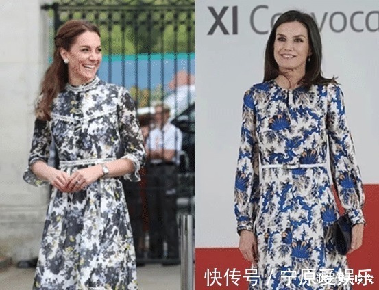 凯特 莱后和凯特同穿蓝色印花裙一个裙子太松垮显胖,另一个活泼娇媚