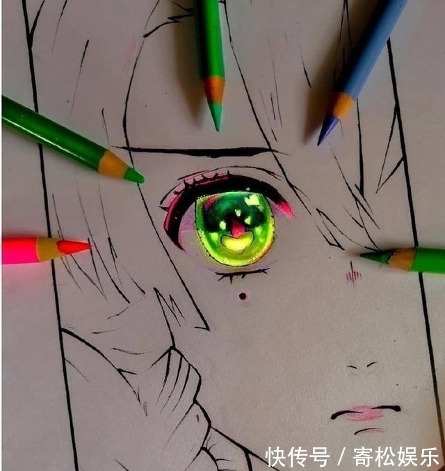 鬼灭之刃|手绘版《鬼灭之刃》眼睛,简单工具绘制出画面,光效太绝美了