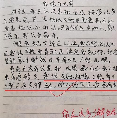 小学生作文《我想低调》，将炫富说的超凡脱俗，网友：被你打败了